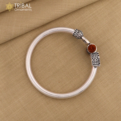 925 Sterling silver shiva trishul and Mahadev rudraksha bangle bracelet kada tribal jewelry nsk932 - TRIBAL ORNAMENTS