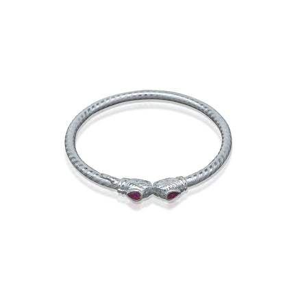 Sterling silver tribal bangle bracelet with a detailed lion face design, handmade tribal jewelry by Tribal Ornaments.