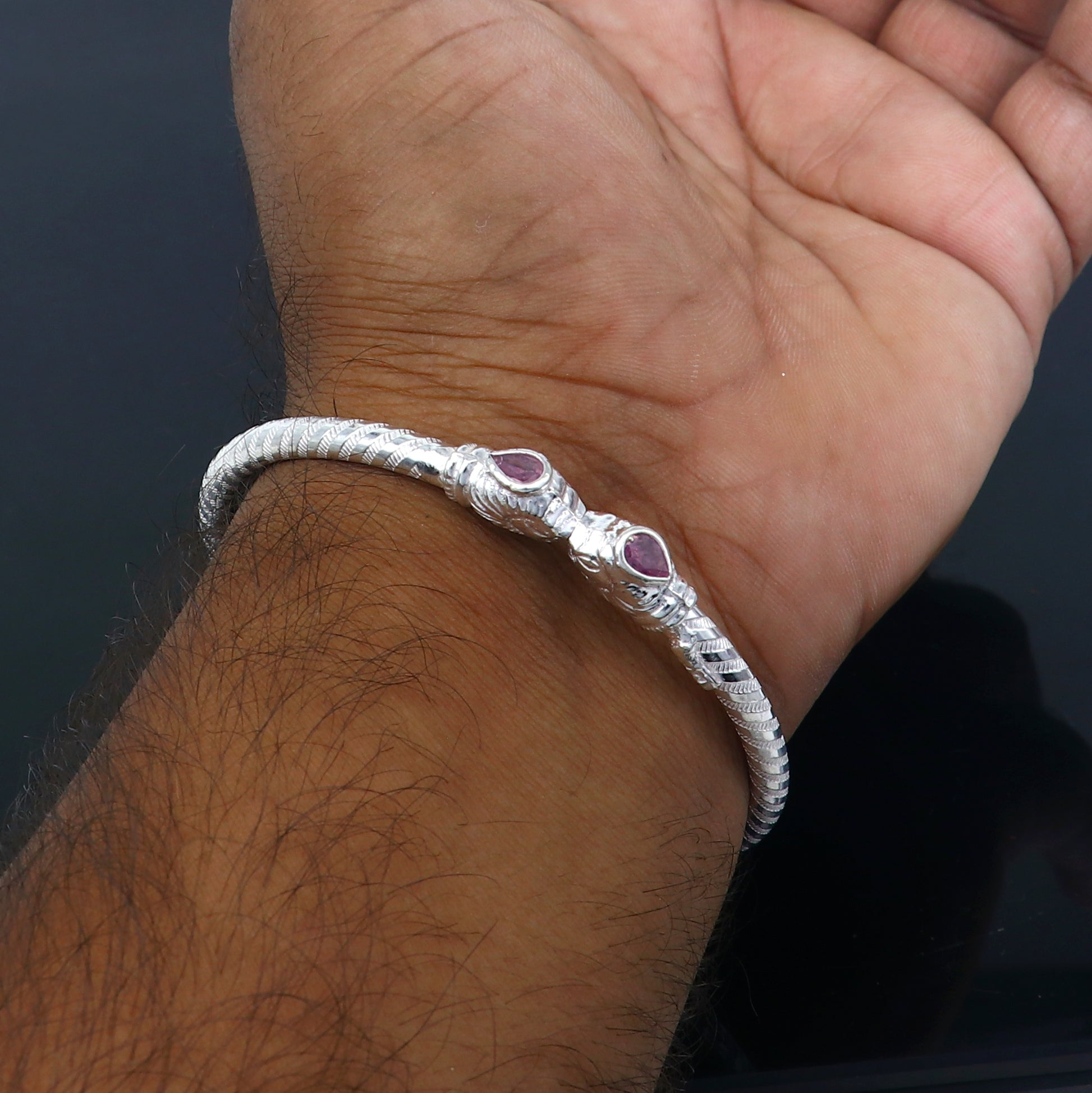 925 sterling silver handmade fabulous lion face stylish kada bangle bracelet tribal jewelry nsk854 - TRIBAL ORNAMENTS