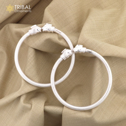 Sterling silver tribal bangle bracelet with handcrafted lion face design, stylish kada bracelet by Tribal Ornaments.
