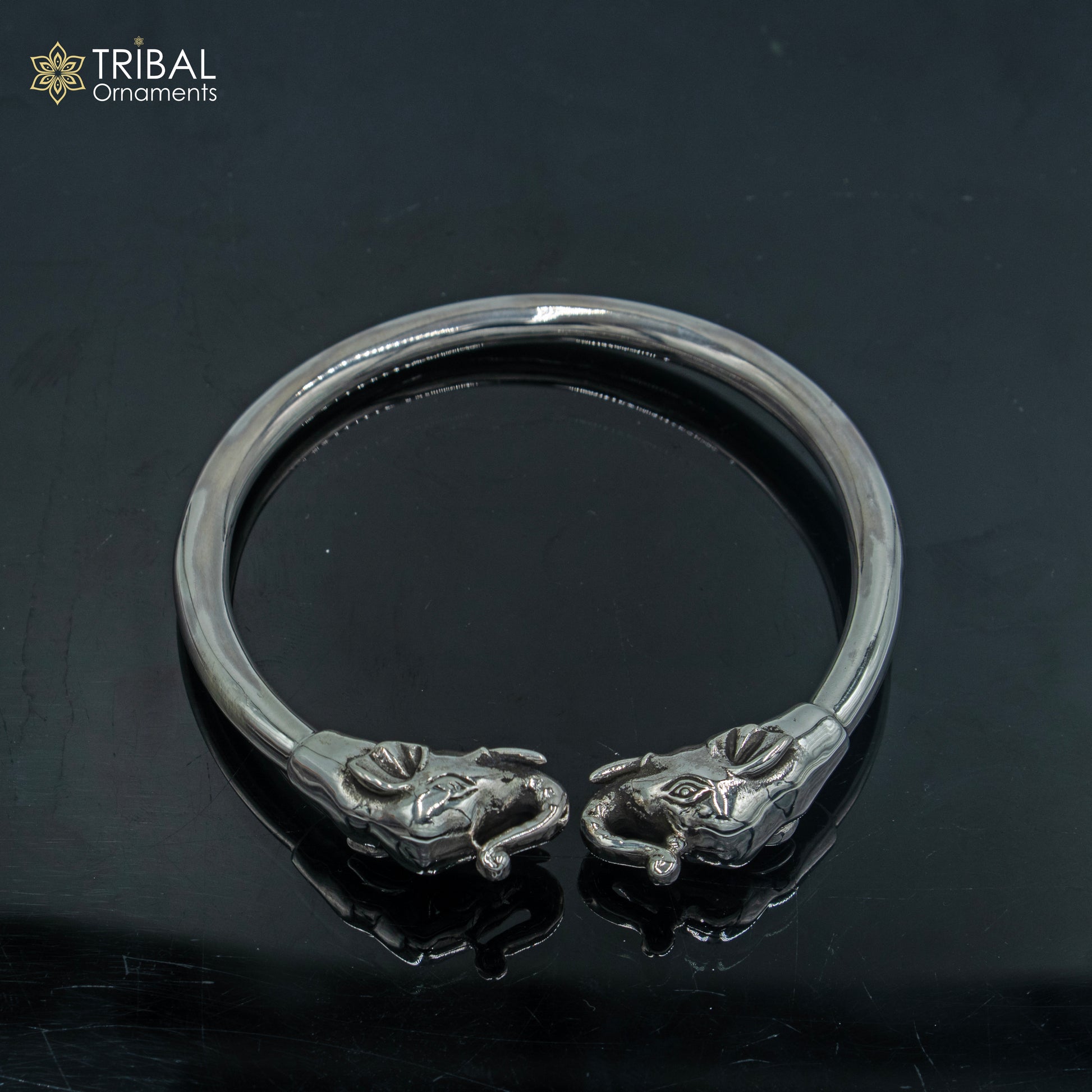 925 sterling silver handmade Elephant design plain bangle bracelet kada nsk889 - TRIBAL ORNAMENTS