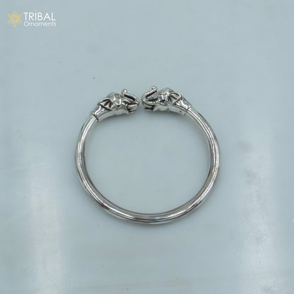 Handmade 925 sterling silver elephant design bangle bracelet with plain finish, crafted by Tribal Ornaments.