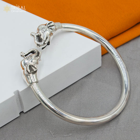 925 sterling silver handmade Elephant design plain bangle bracelet kada nsk889 - TRIBAL ORNAMENTS