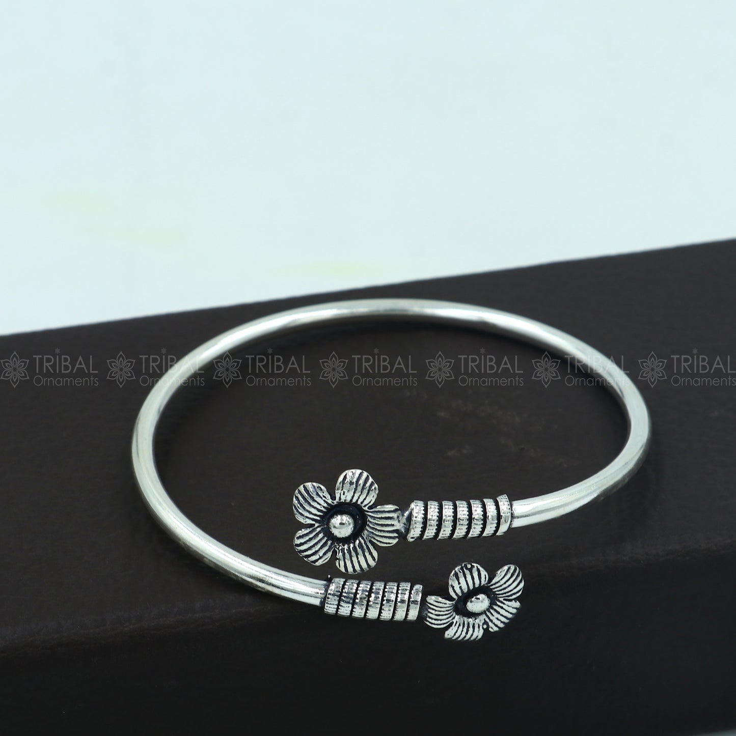925 sterling silver handmade flower design stylish kada bangle bracelet tribal jewelry nsk868 - TRIBAL ORNAMENTS