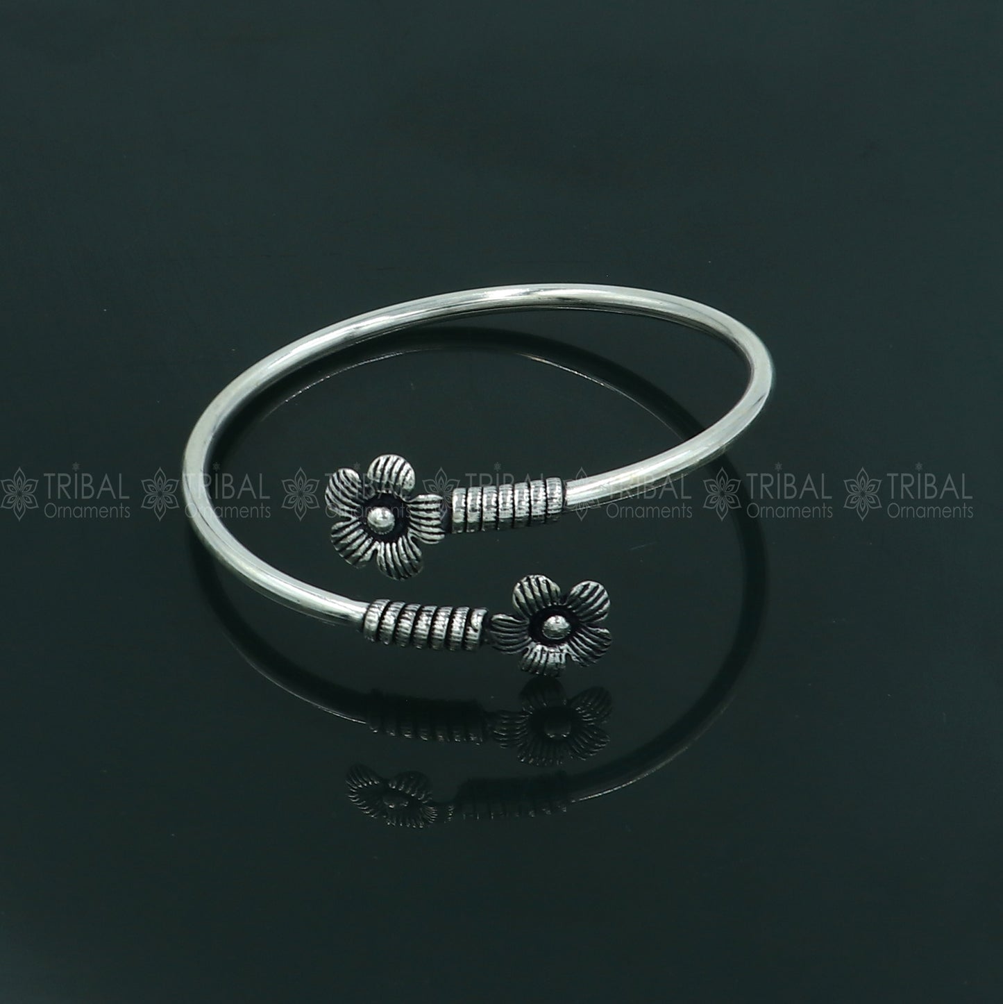 925 sterling silver handmade flower design stylish kada bangle bracelet tribal jewelry nsk868 - TRIBAL ORNAMENTS