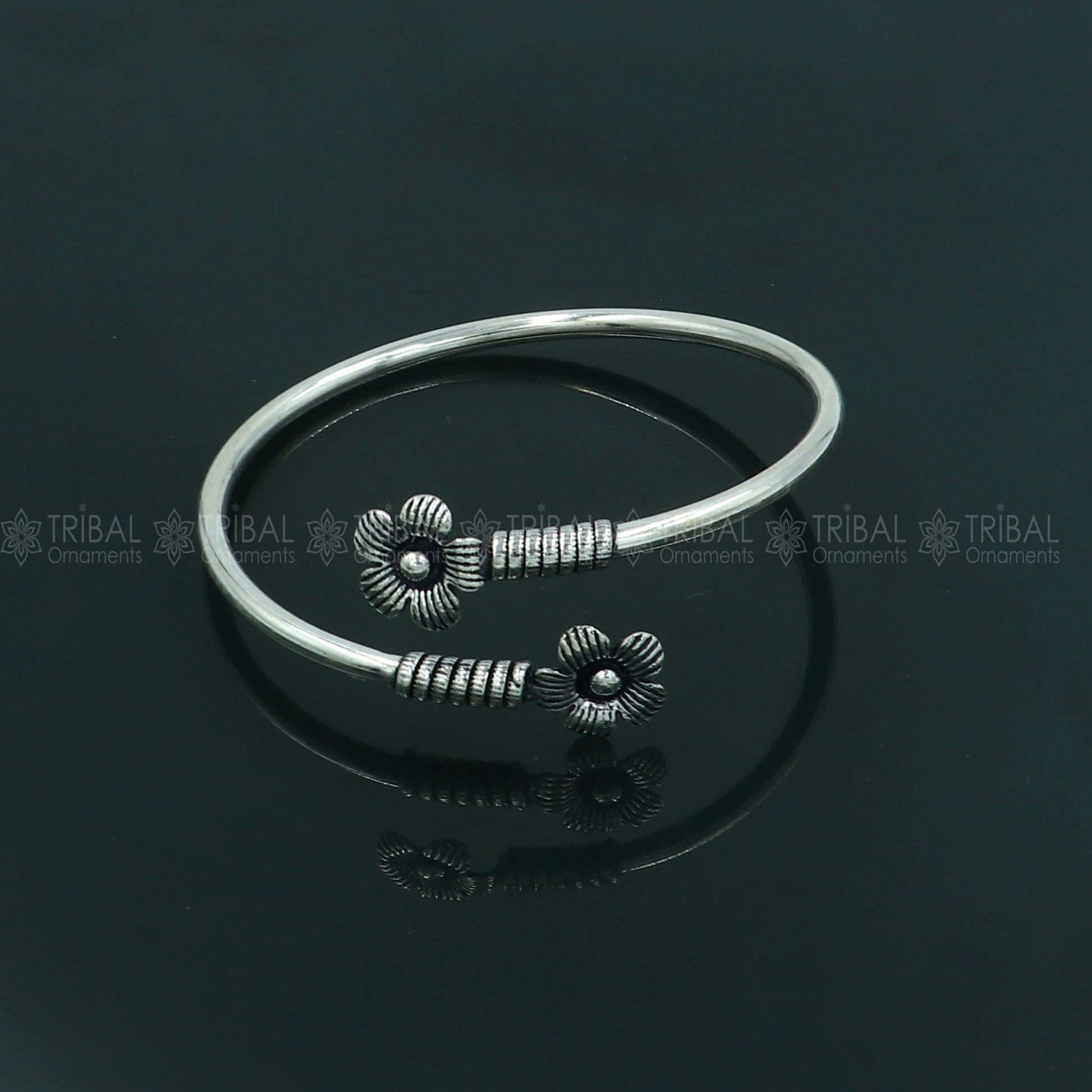 925 sterling silver handmade flower design stylish kada bangle bracelet tribal jewelry nsk868 - TRIBAL ORNAMENTS