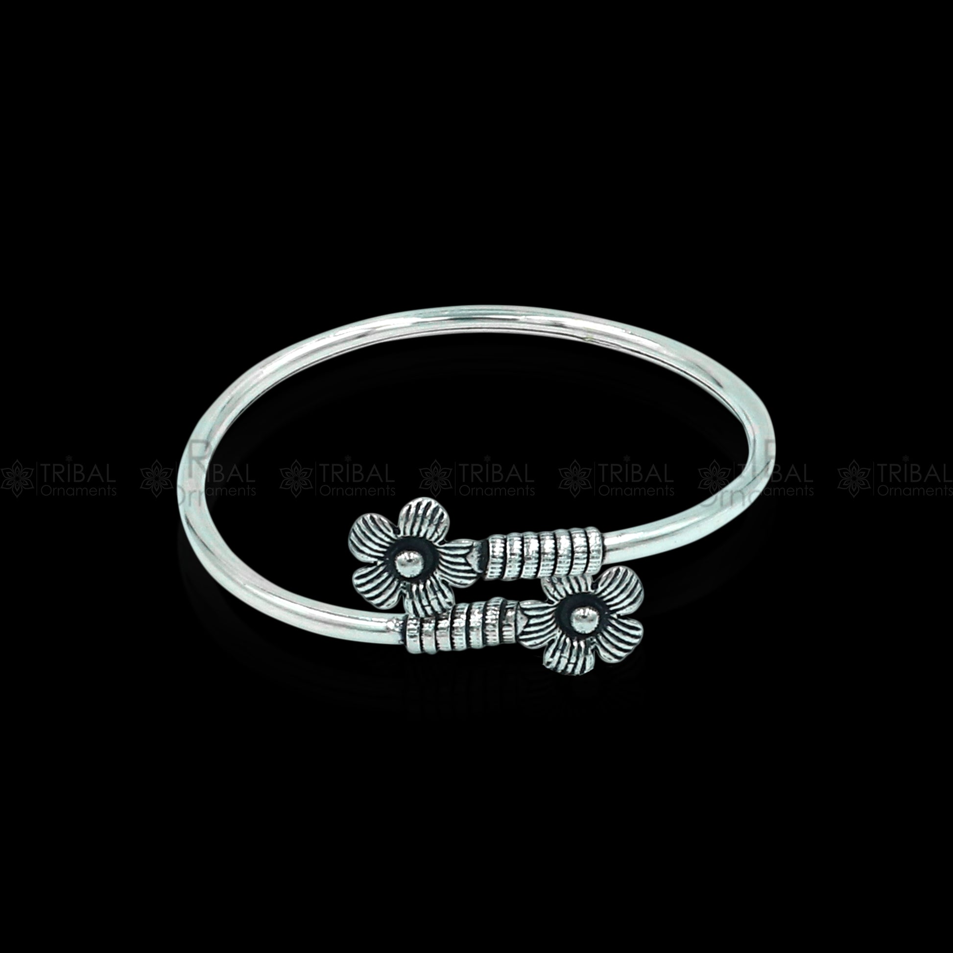 925 sterling silver handmade flower design stylish kada bangle bracelet tribal jewelry nsk868 - TRIBAL ORNAMENTS