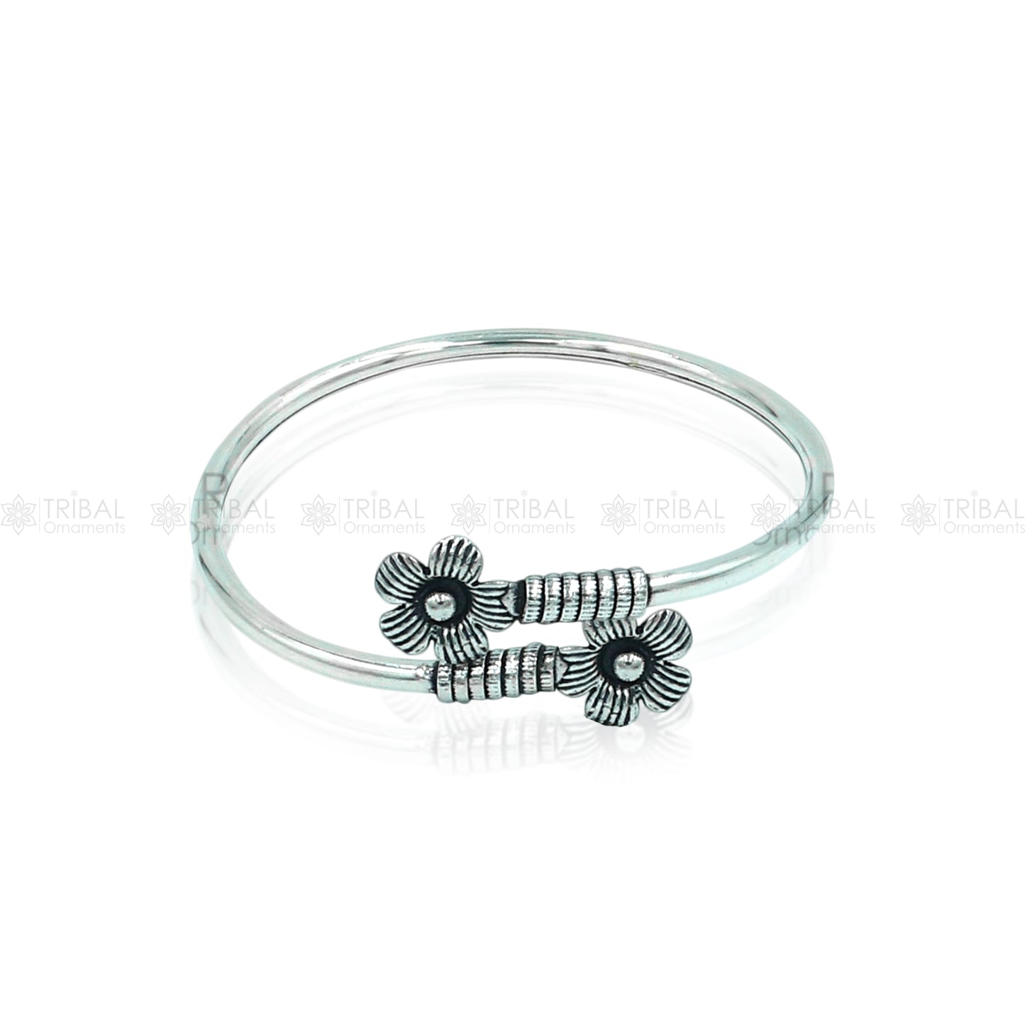 925 sterling silver handmade flower design stylish kada bangle bracelet tribal jewelry nsk868 - TRIBAL ORNAMENTS