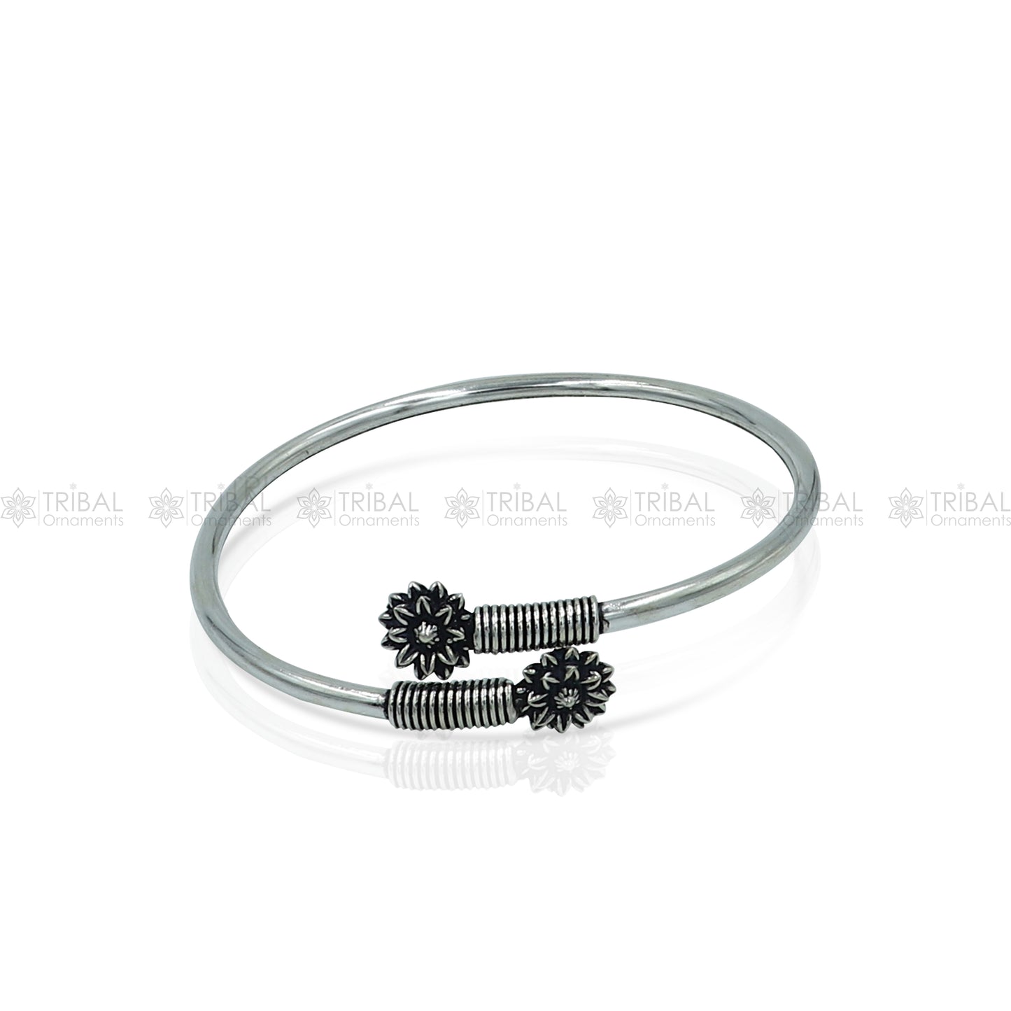 925 sterling silver handmade flower design stylish kada bangle bracelet tribal jewelry nsk877 - TRIBAL ORNAMENTS