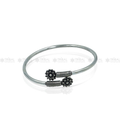 925 sterling silver handmade flower design stylish kada bangle bracelet tribal jewelry nsk877 - TRIBAL ORNAMENTS