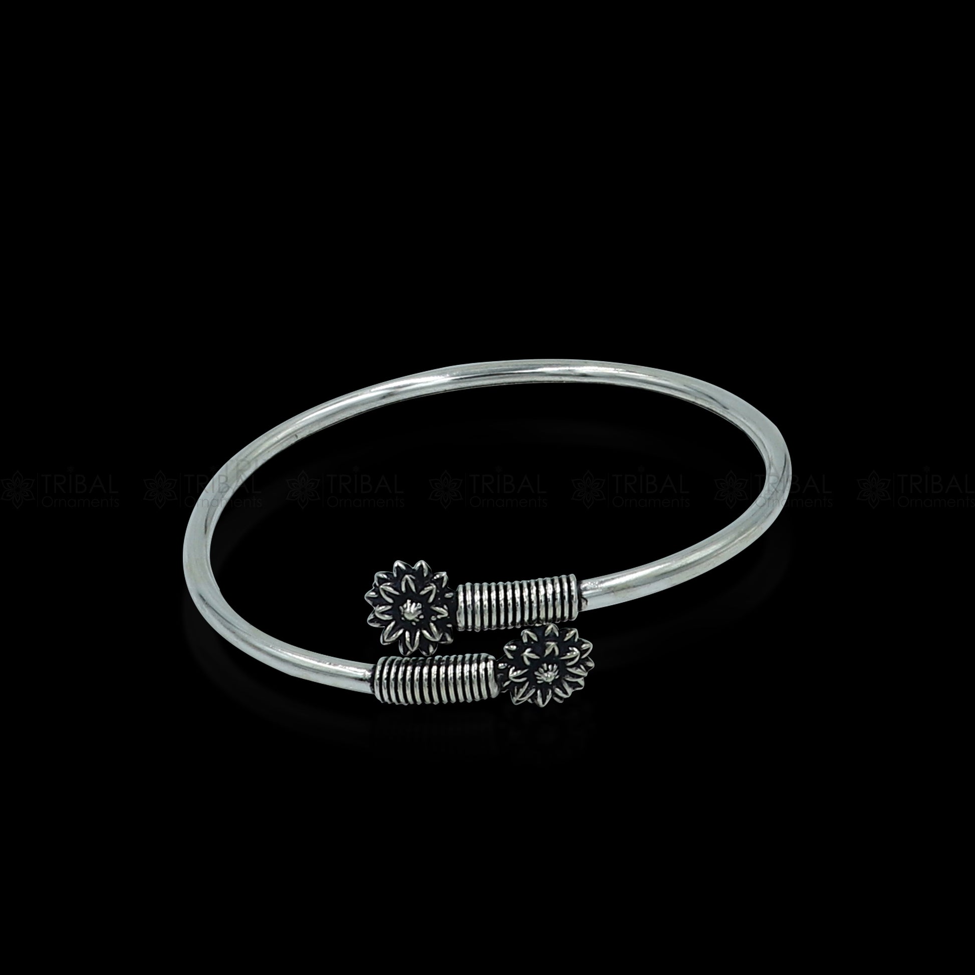 925 sterling silver handmade flower design stylish kada bangle bracelet tribal jewelry nsk877 - TRIBAL ORNAMENTS
