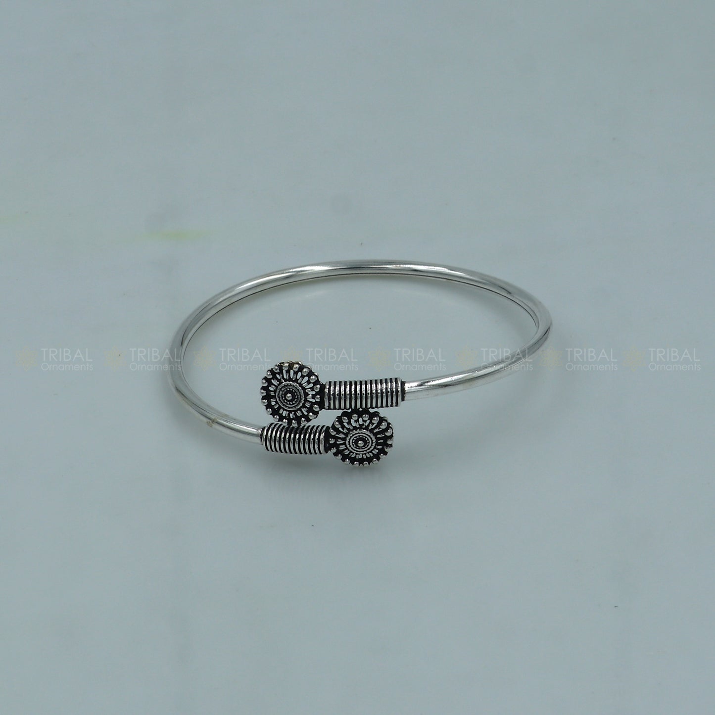 925 sterling silver handmade flower design stylish kada bangle bracelet tribal jewelry nsk878 - TRIBAL ORNAMENTS