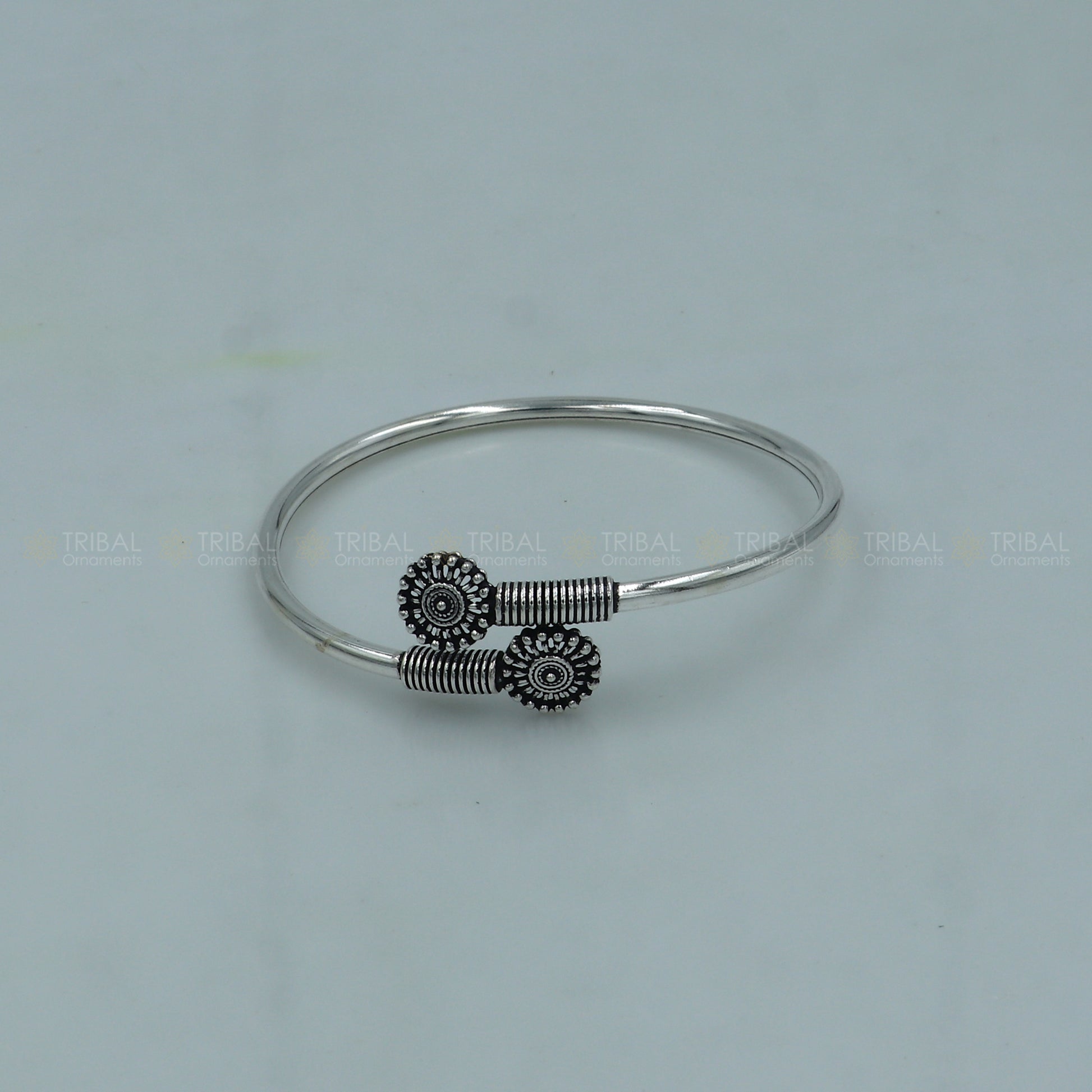 925 sterling silver handmade flower design stylish kada bangle bracelet tribal jewelry nsk878 - TRIBAL ORNAMENTS