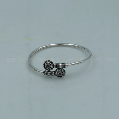 925 sterling silver handmade flower design stylish kada bangle bracelet tribal jewelry nsk878 - TRIBAL ORNAMENTS