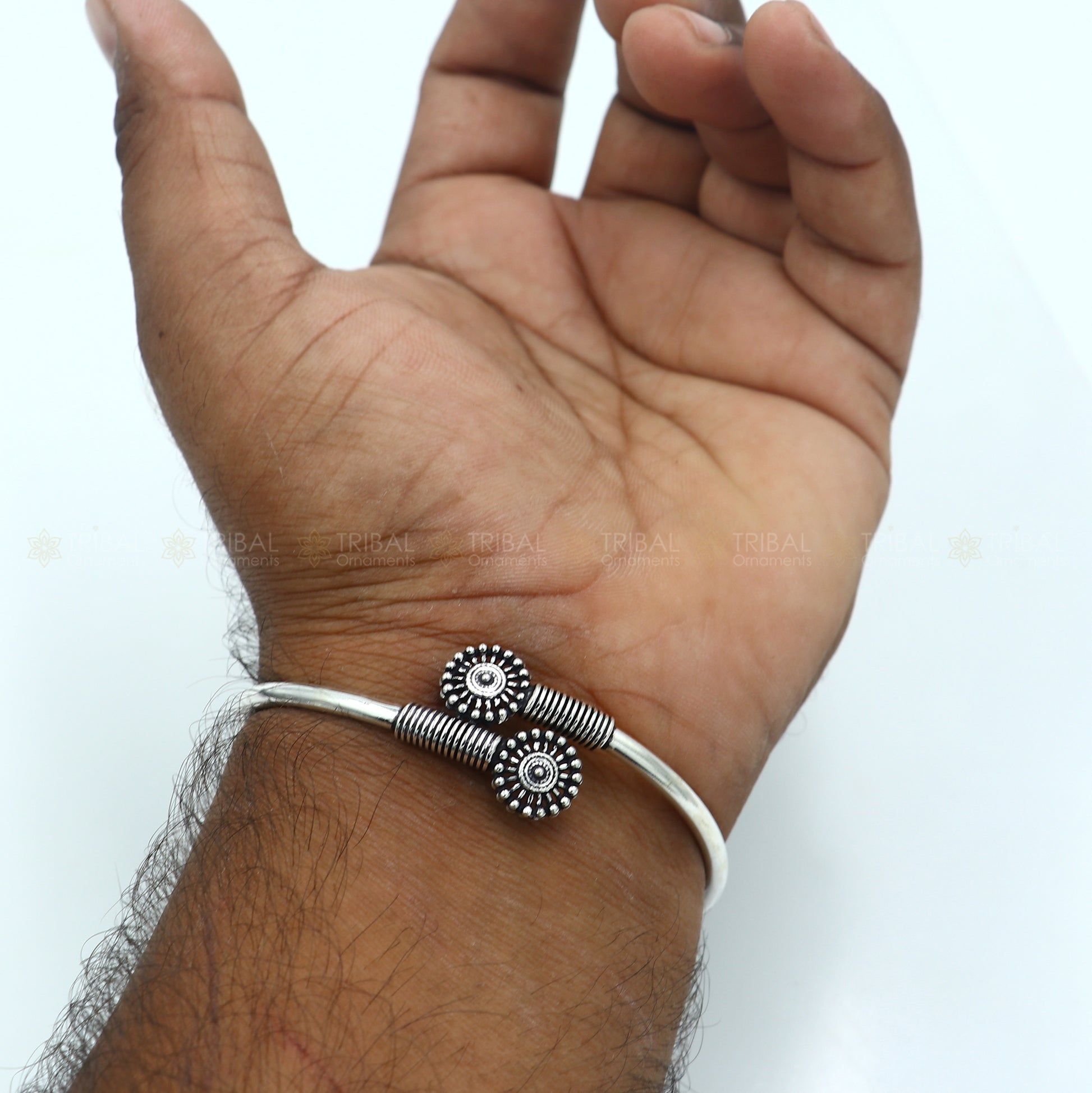 925 sterling silver handmade flower design stylish kada bangle bracelet tribal jewelry nsk878 - TRIBAL ORNAMENTS