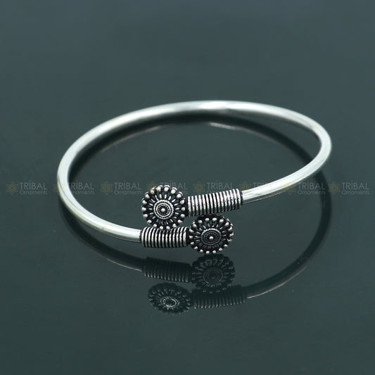 925 sterling silver handmade flower design stylish kada bangle bracelet tribal jewelry nsk878 - TRIBAL ORNAMENTS