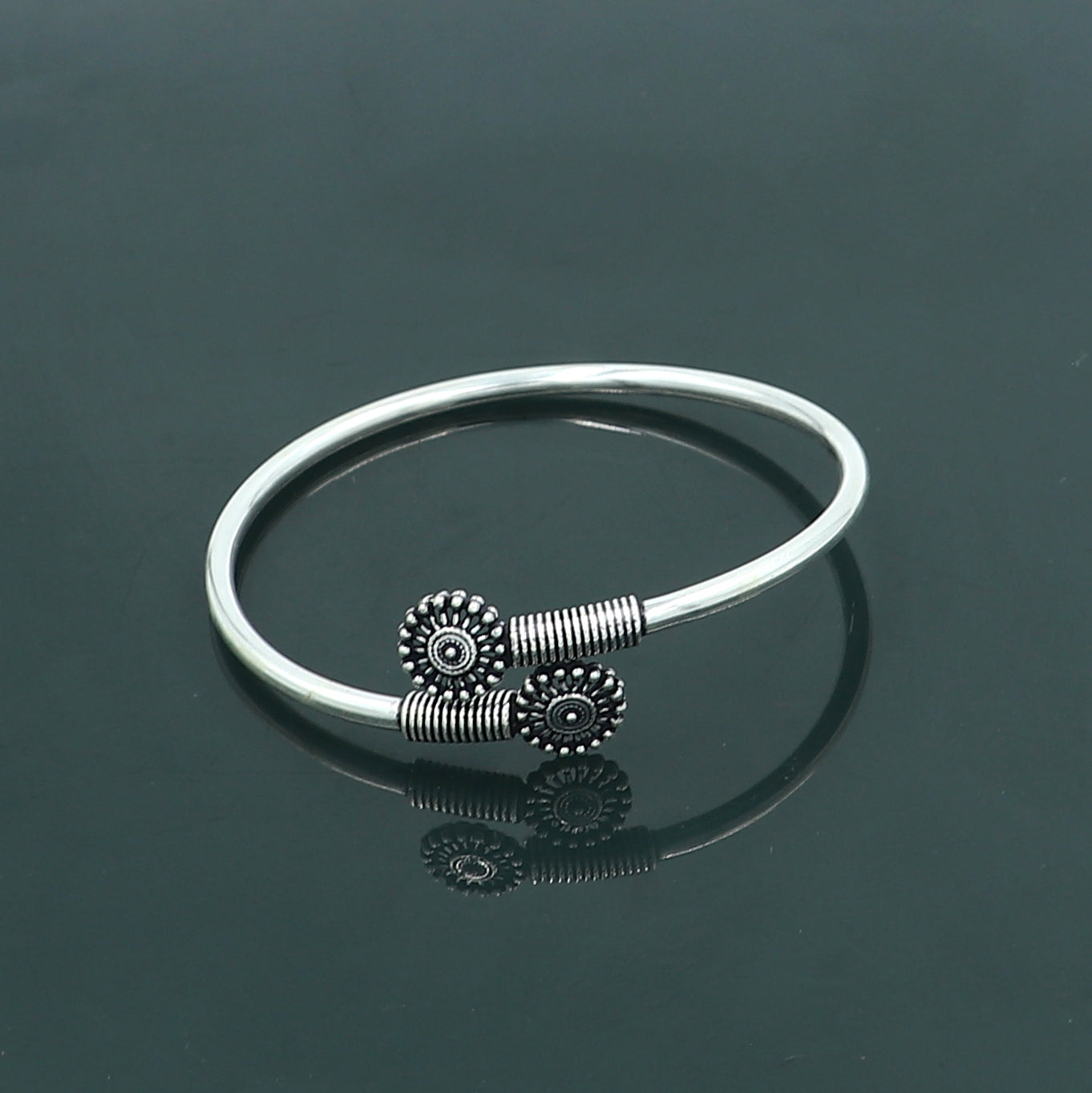925 sterling silver handmade flower design stylish kada bangle bracelet tribal jewelry nsk878 - TRIBAL ORNAMENTS