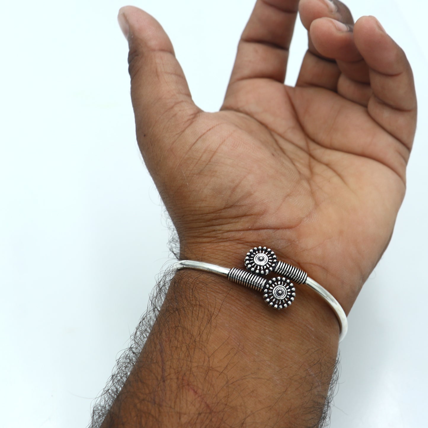 925 sterling silver handmade flower design stylish kada bangle bracelet tribal jewelry nsk878 - TRIBAL ORNAMENTS