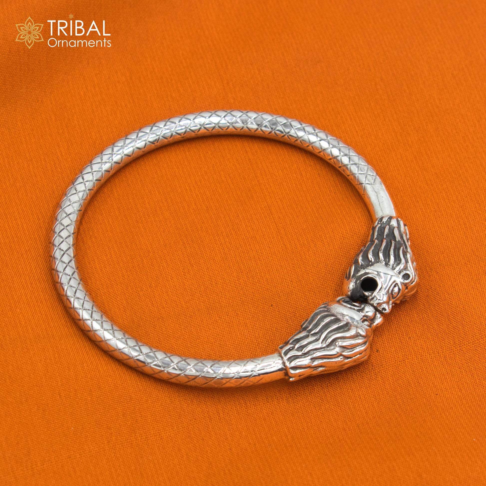 925 sterling silver handmade Lion face design  bangle bracelet kada nsk892 - TRIBAL ORNAMENTS