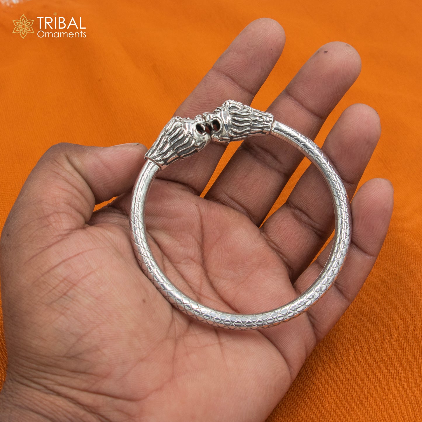 925 sterling silver handmade Lion face design  bangle bracelet kada nsk892 - TRIBAL ORNAMENTS