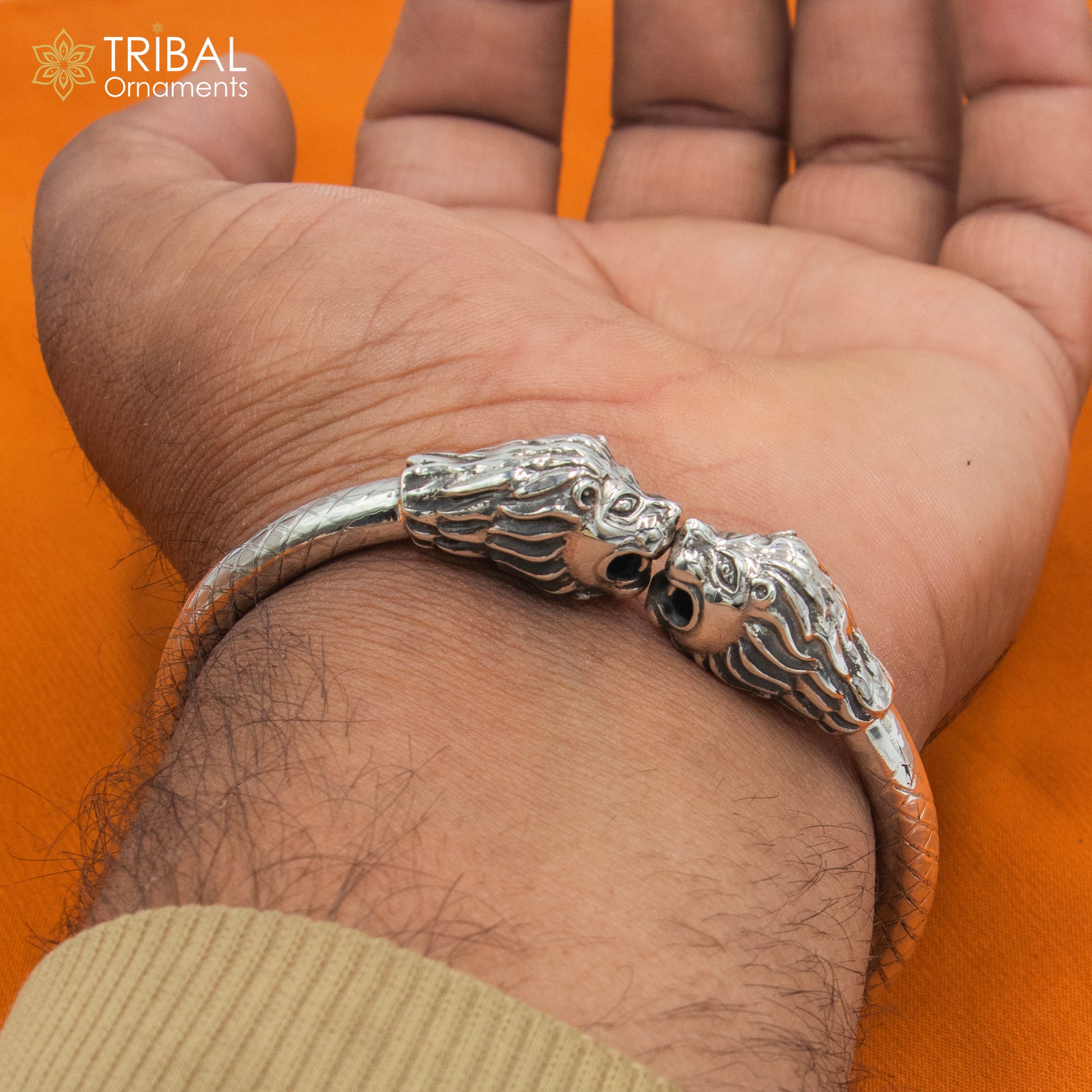 925 sterling silver handmade Lion face design  bangle bracelet kada nsk892 - TRIBAL ORNAMENTS