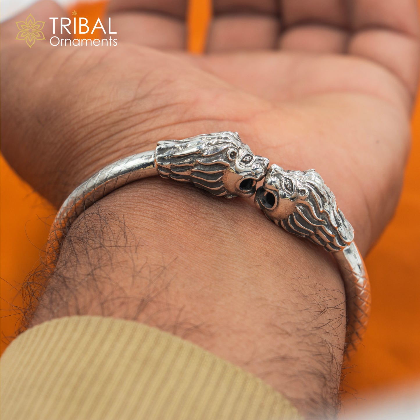 925 sterling silver handmade Lion face design  bangle bracelet kada nsk892 - TRIBAL ORNAMENTS