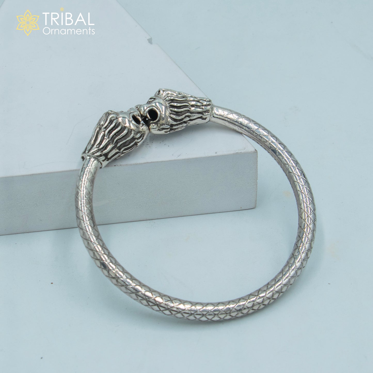925 sterling silver handmade Lion face design  bangle bracelet kada nsk892 - TRIBAL ORNAMENTS