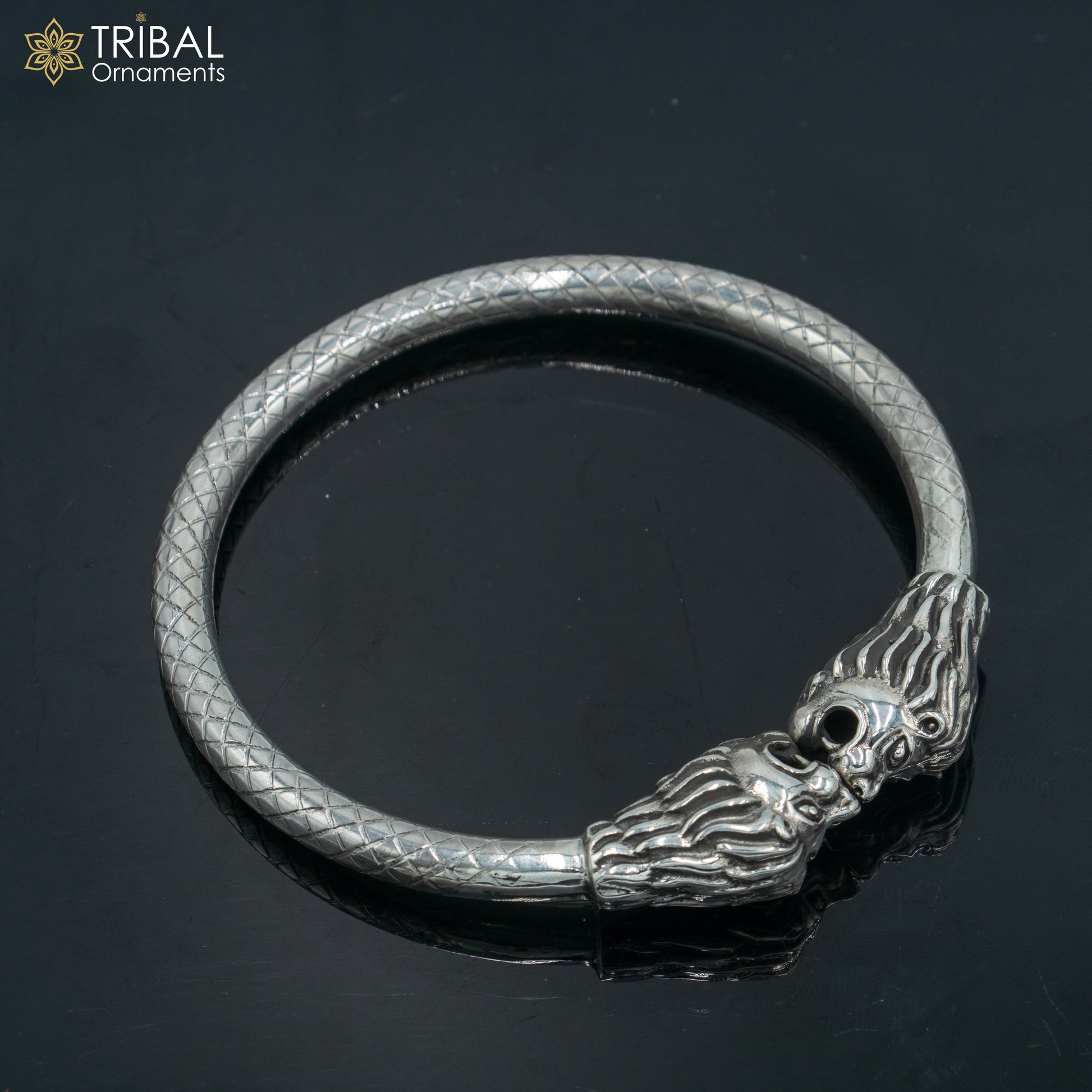 925 sterling silver handmade Lion face design  bangle bracelet kada nsk892 - TRIBAL ORNAMENTS