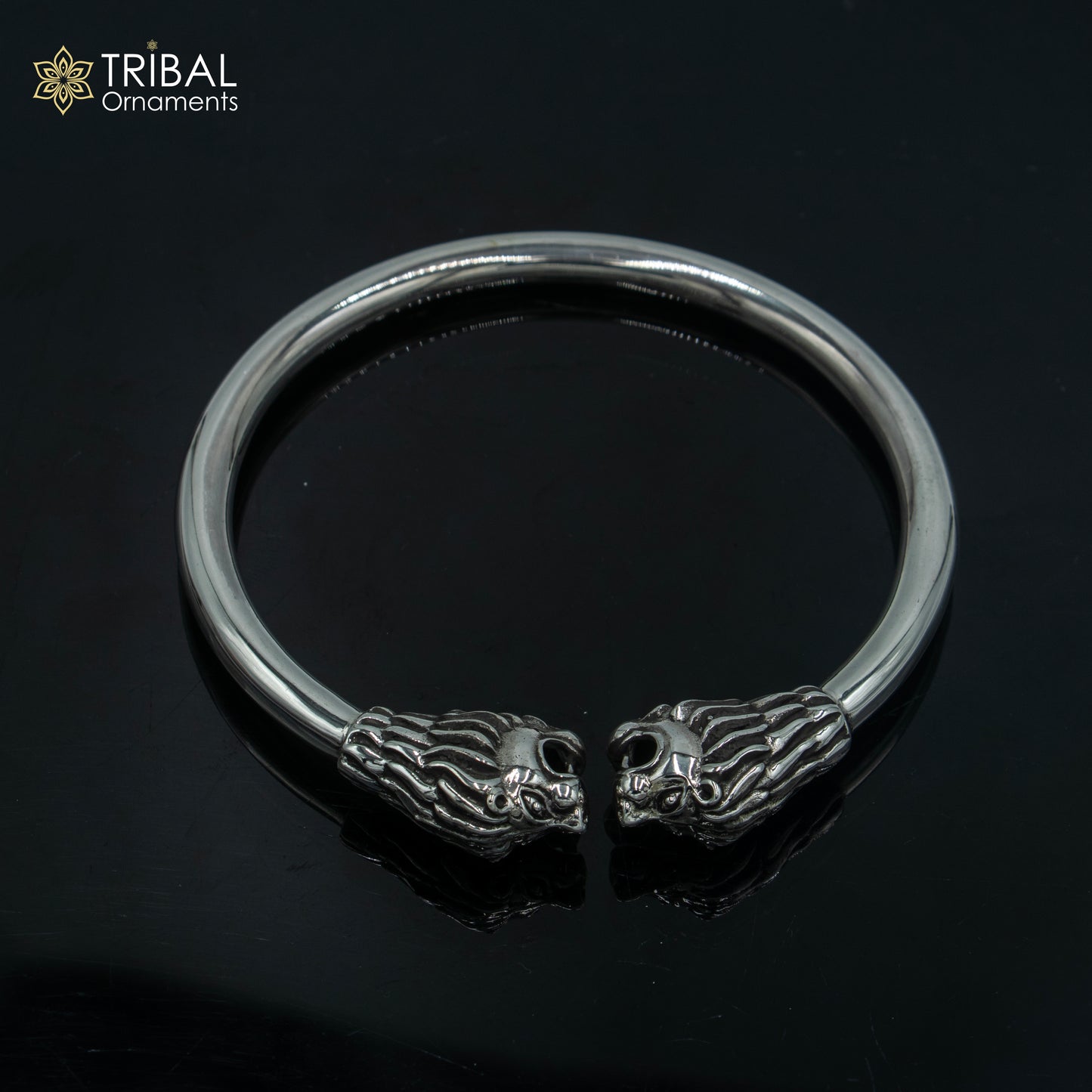 925 sterling silver handmade Lion face design plain bangle bracelet kada nsk890 - TRIBAL ORNAMENTS