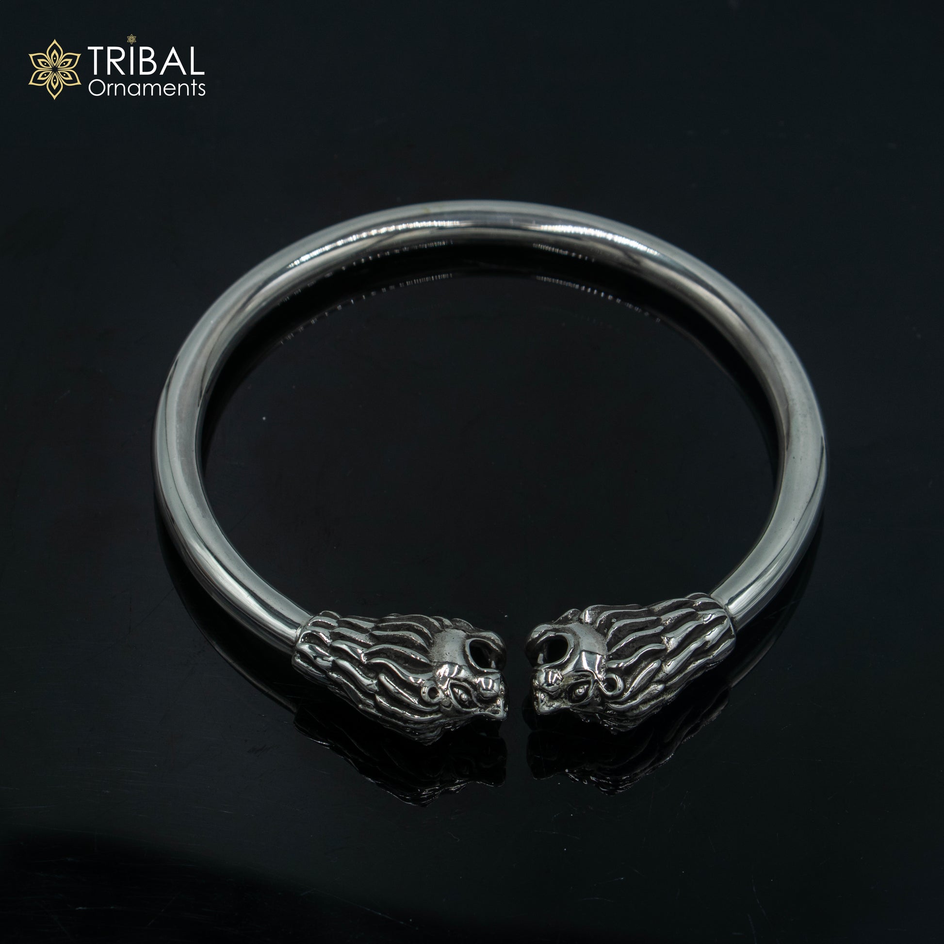 925 sterling silver handmade Lion face design plain bangle bracelet kada nsk890 - TRIBAL ORNAMENTS