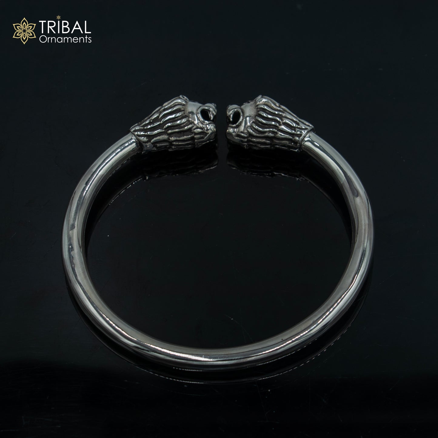 925 sterling silver handmade Lion face design plain bangle bracelet kada nsk890 - TRIBAL ORNAMENTS