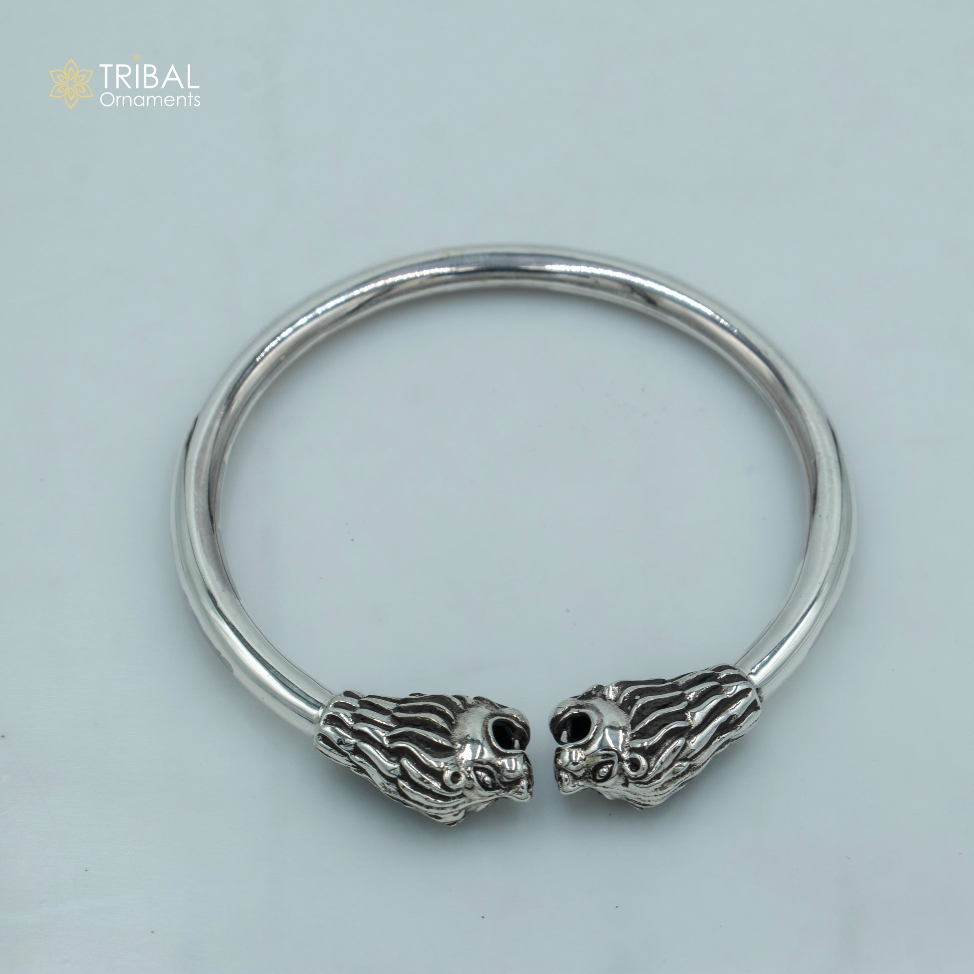 925 sterling silver handmade Lion face design plain bangle bracelet kada nsk890 - TRIBAL ORNAMENTS