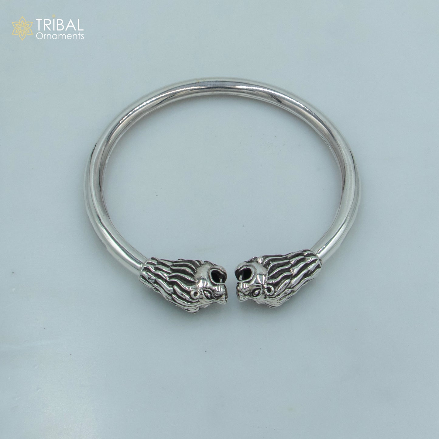 925 sterling silver handmade Lion face design plain bangle bracelet kada nsk890 - TRIBAL ORNAMENTS