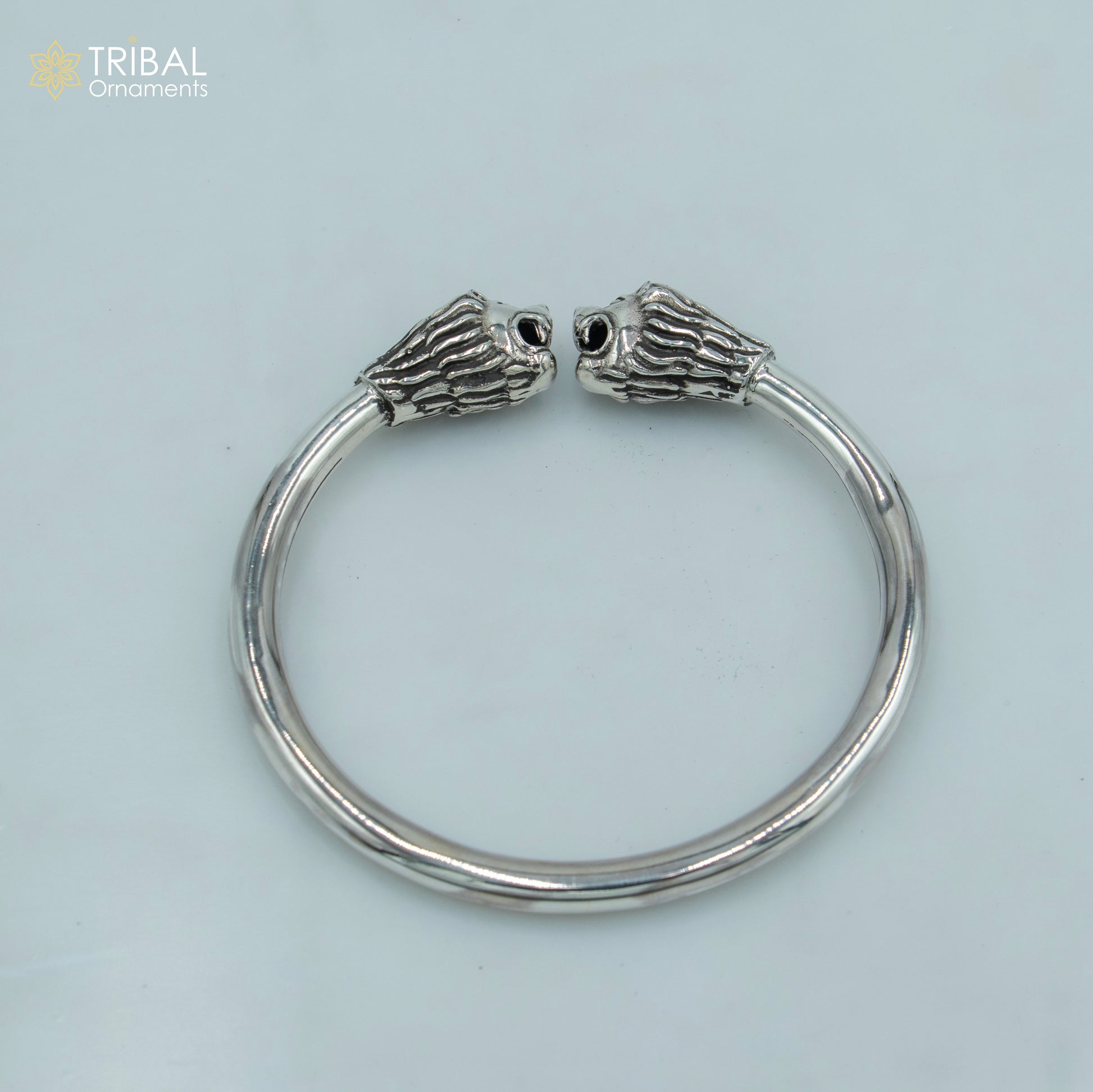925 sterling silver handmade Lion face design plain bangle bracelet kada nsk890 - TRIBAL ORNAMENTS