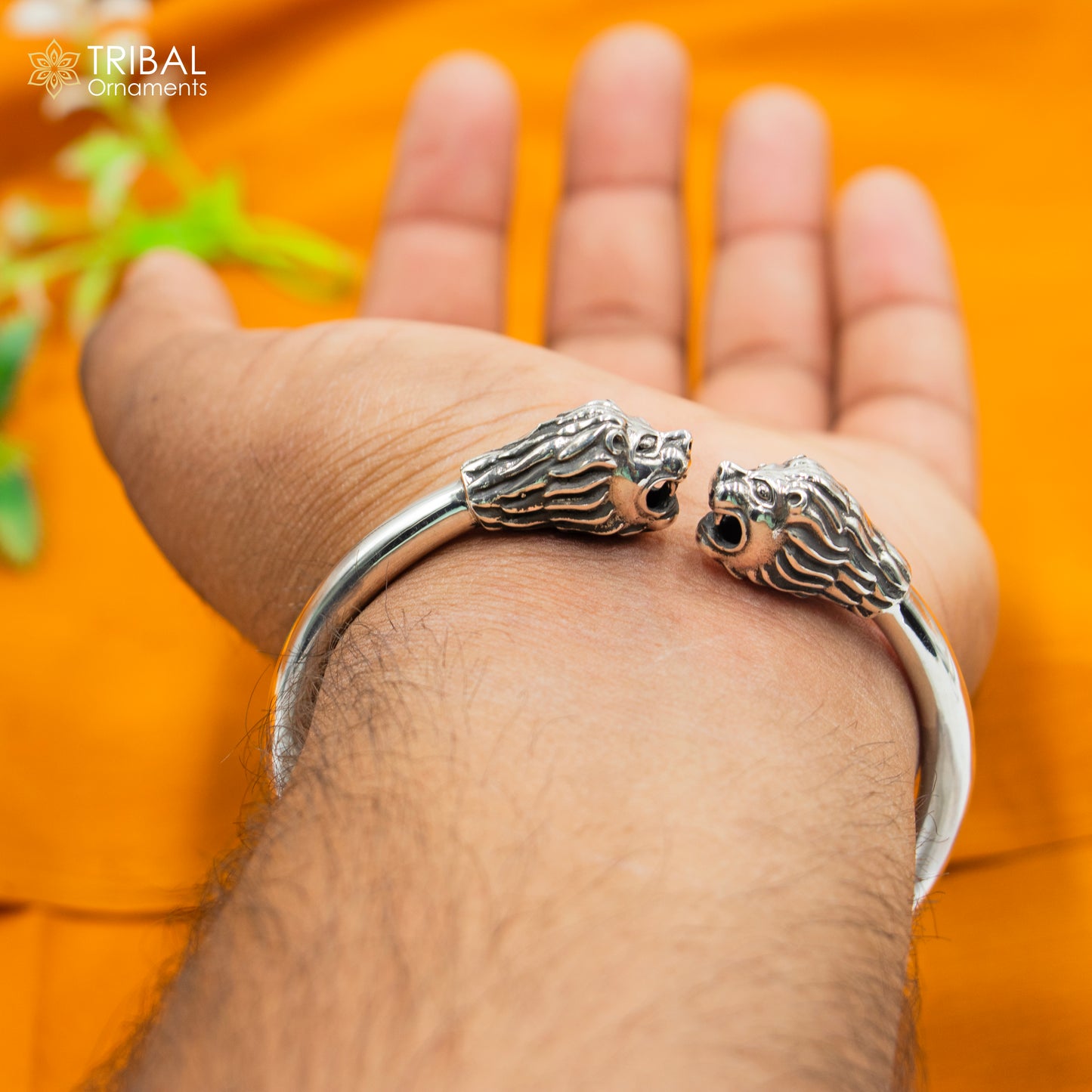 925 sterling silver handmade Lion face design plain bangle bracelet kada nsk890 - TRIBAL ORNAMENTS