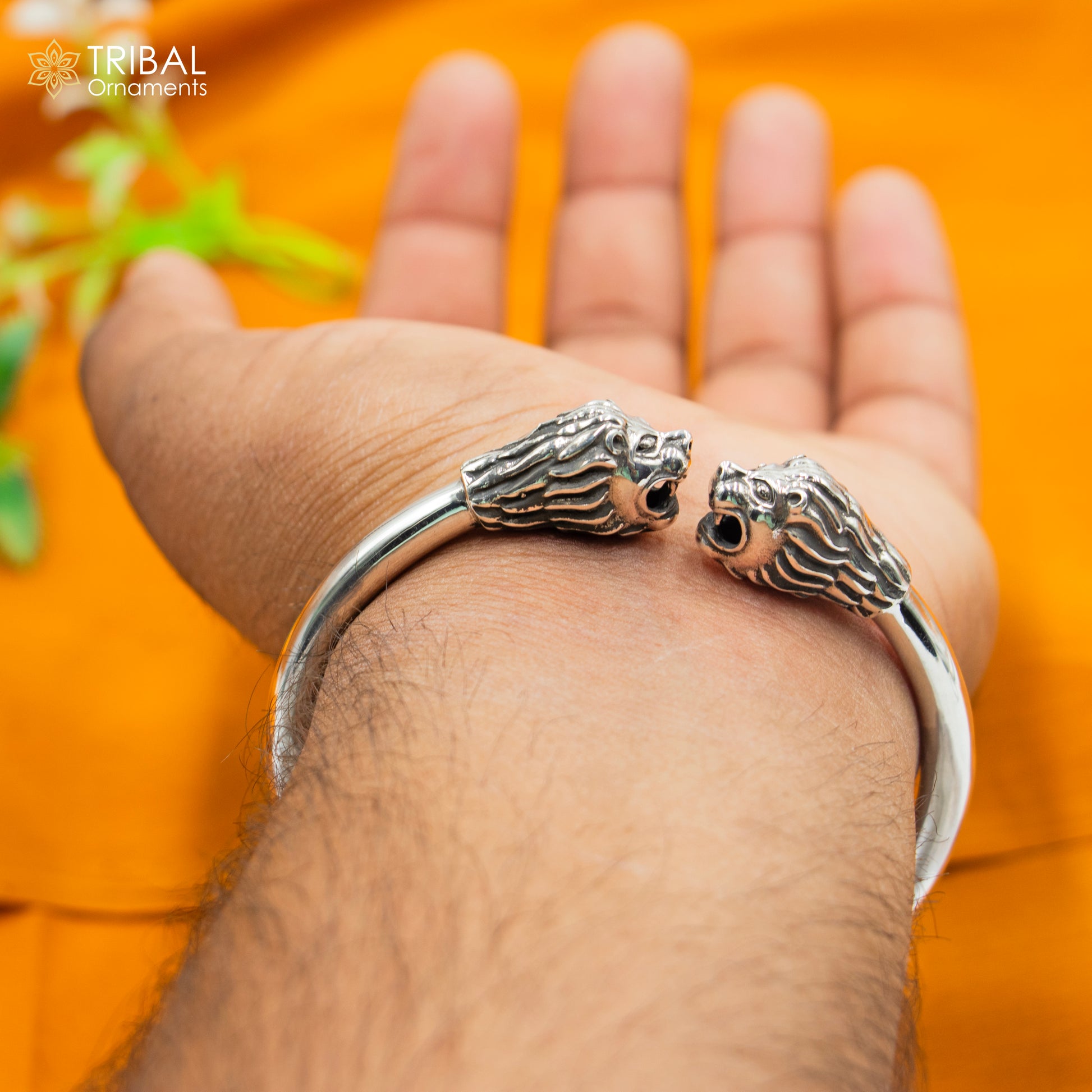 925 sterling silver handmade Lion face design plain bangle bracelet kada nsk890 - TRIBAL ORNAMENTS