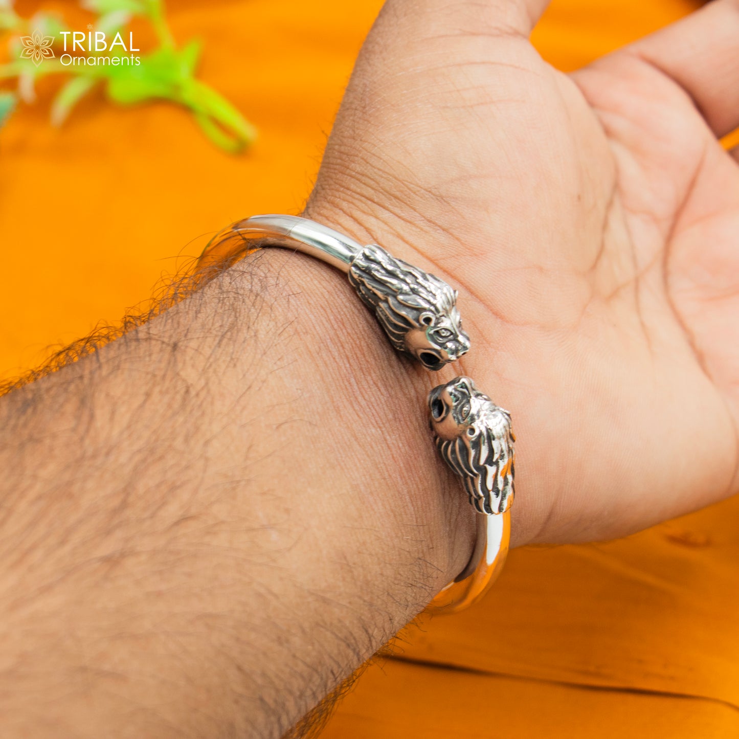 925 sterling silver handmade Lion face design plain bangle bracelet kada nsk890 - TRIBAL ORNAMENTS