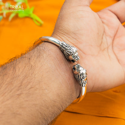 925 sterling silver handmade Lion face design plain bangle bracelet kada nsk890 - TRIBAL ORNAMENTS