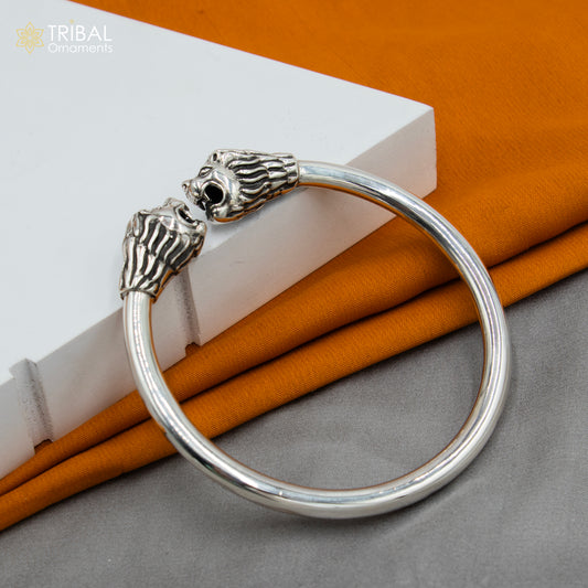 925 sterling silver handmade Lion face design plain bangle bracelet kada nsk890 - TRIBAL ORNAMENTS