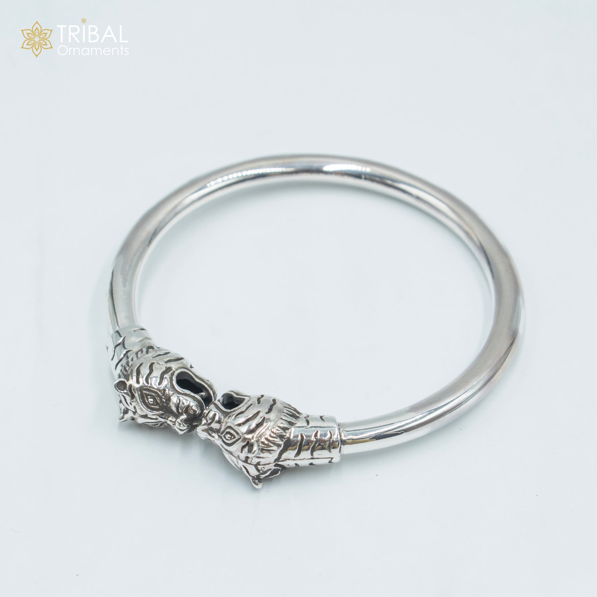925 sterling silver handmade Lion face design plain bangle bracelet kada nsk891 - TRIBAL ORNAMENTS