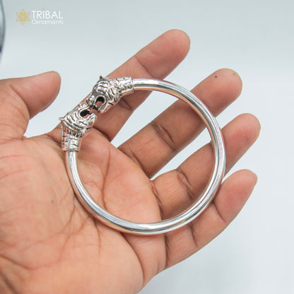 925 sterling silver handmade Lion face design plain bangle bracelet kada nsk891 - TRIBAL ORNAMENTS