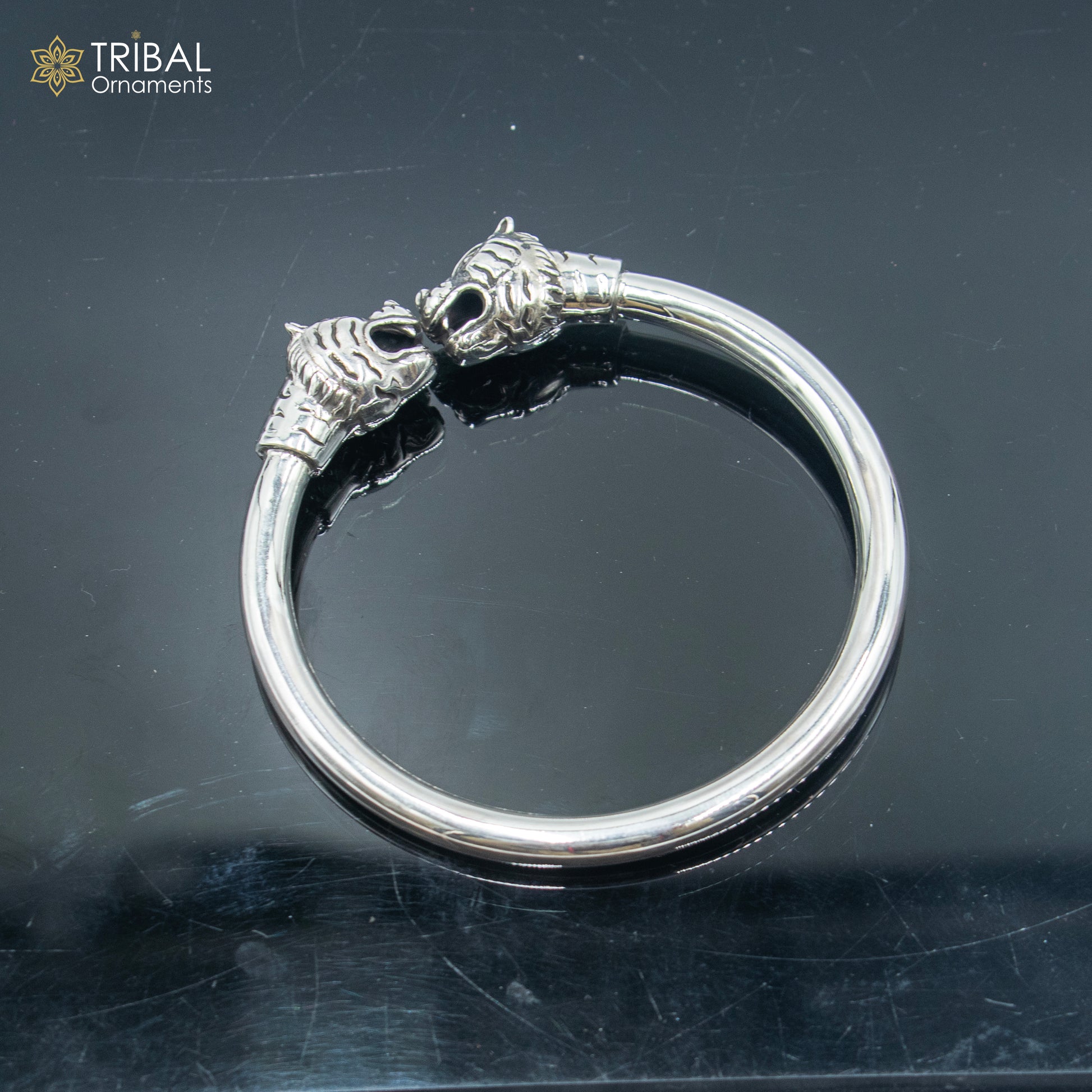 925 sterling silver handmade Lion face design plain bangle bracelet kada nsk891 - TRIBAL ORNAMENTS