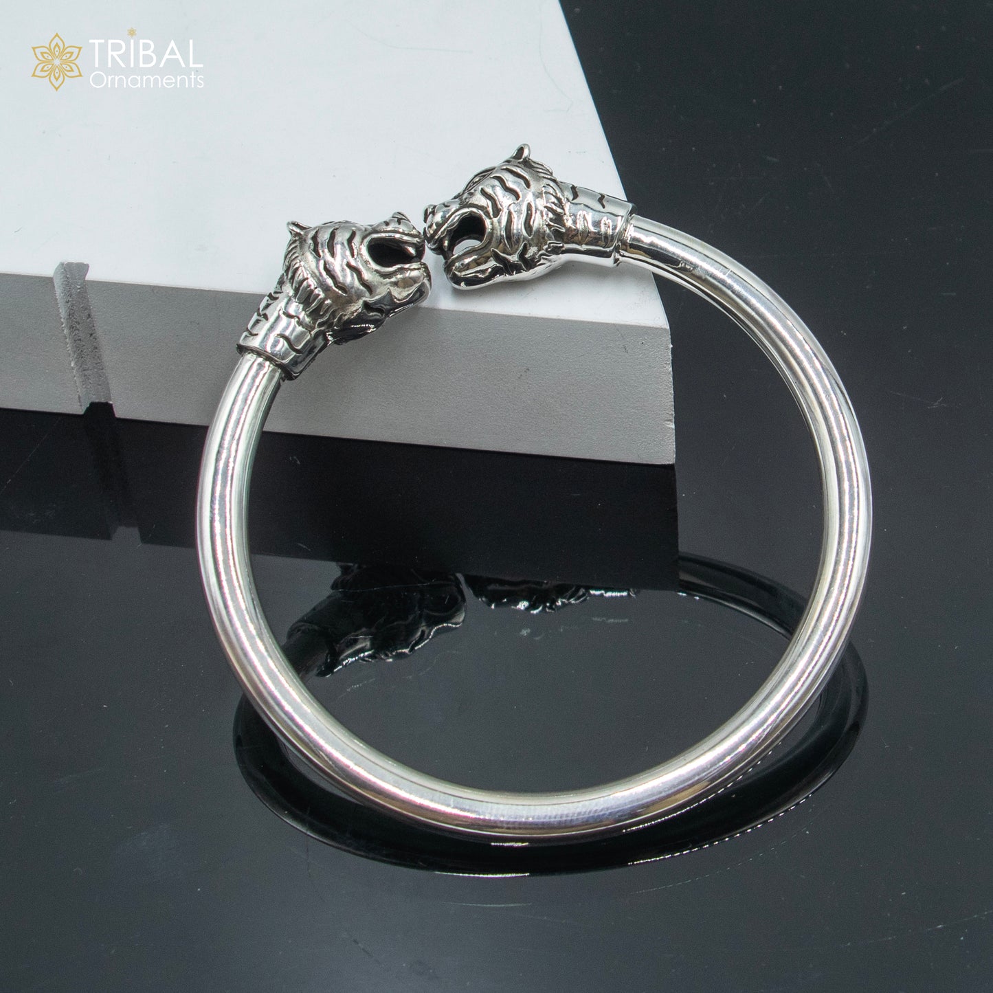 925 sterling silver handmade Lion face design plain bangle bracelet kada nsk891 - TRIBAL ORNAMENTS
