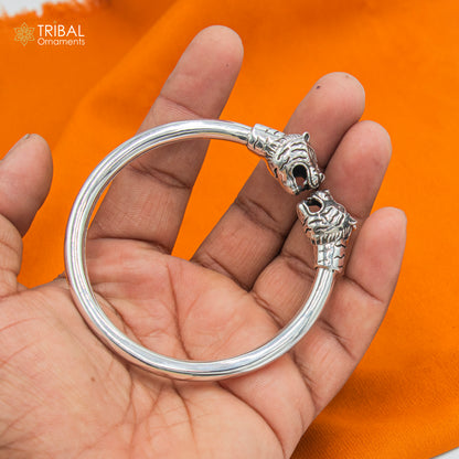 925 sterling silver handmade Lion face design plain bangle bracelet kada nsk891 - TRIBAL ORNAMENTS
