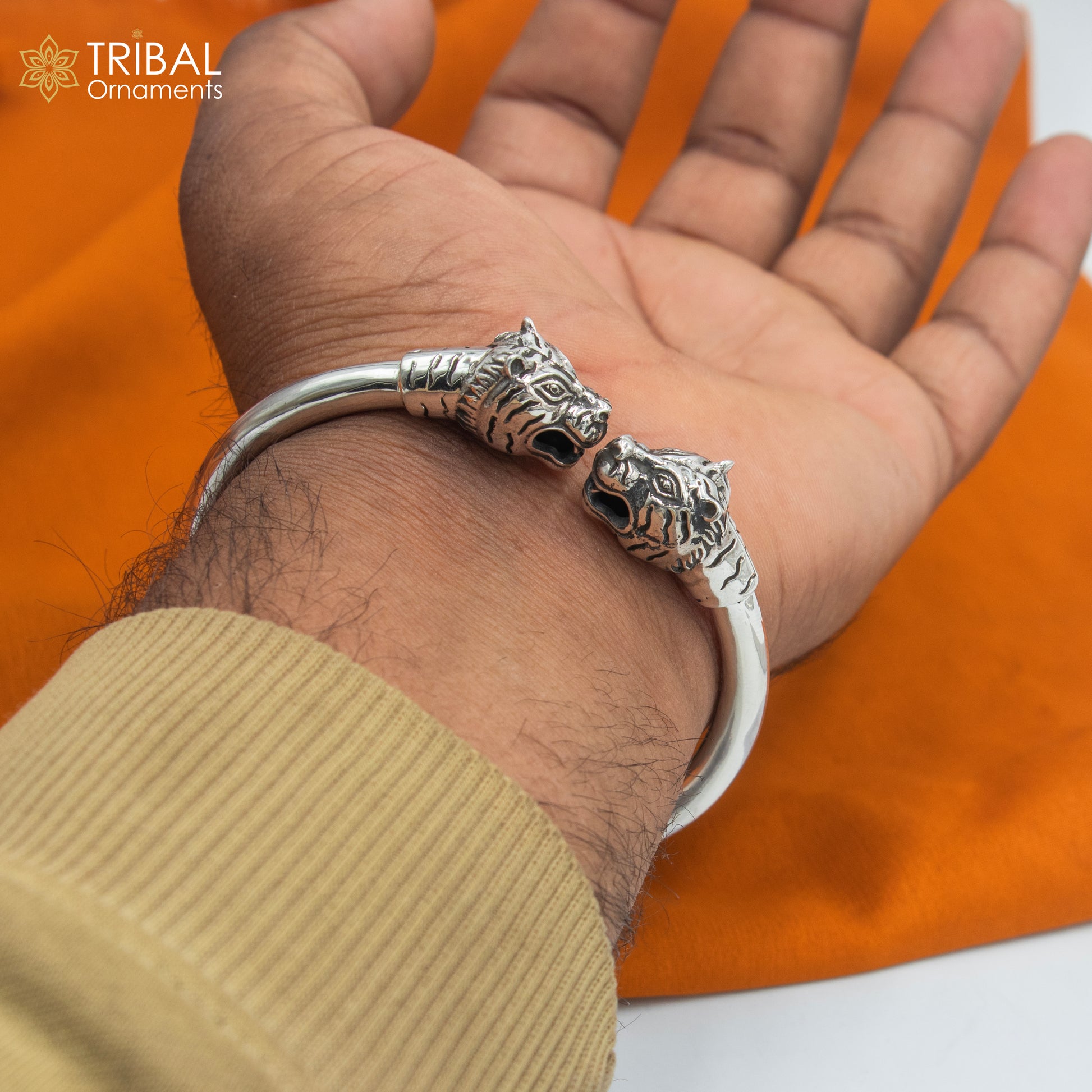 925 sterling silver handmade Lion face design plain bangle bracelet kada nsk891 - TRIBAL ORNAMENTS