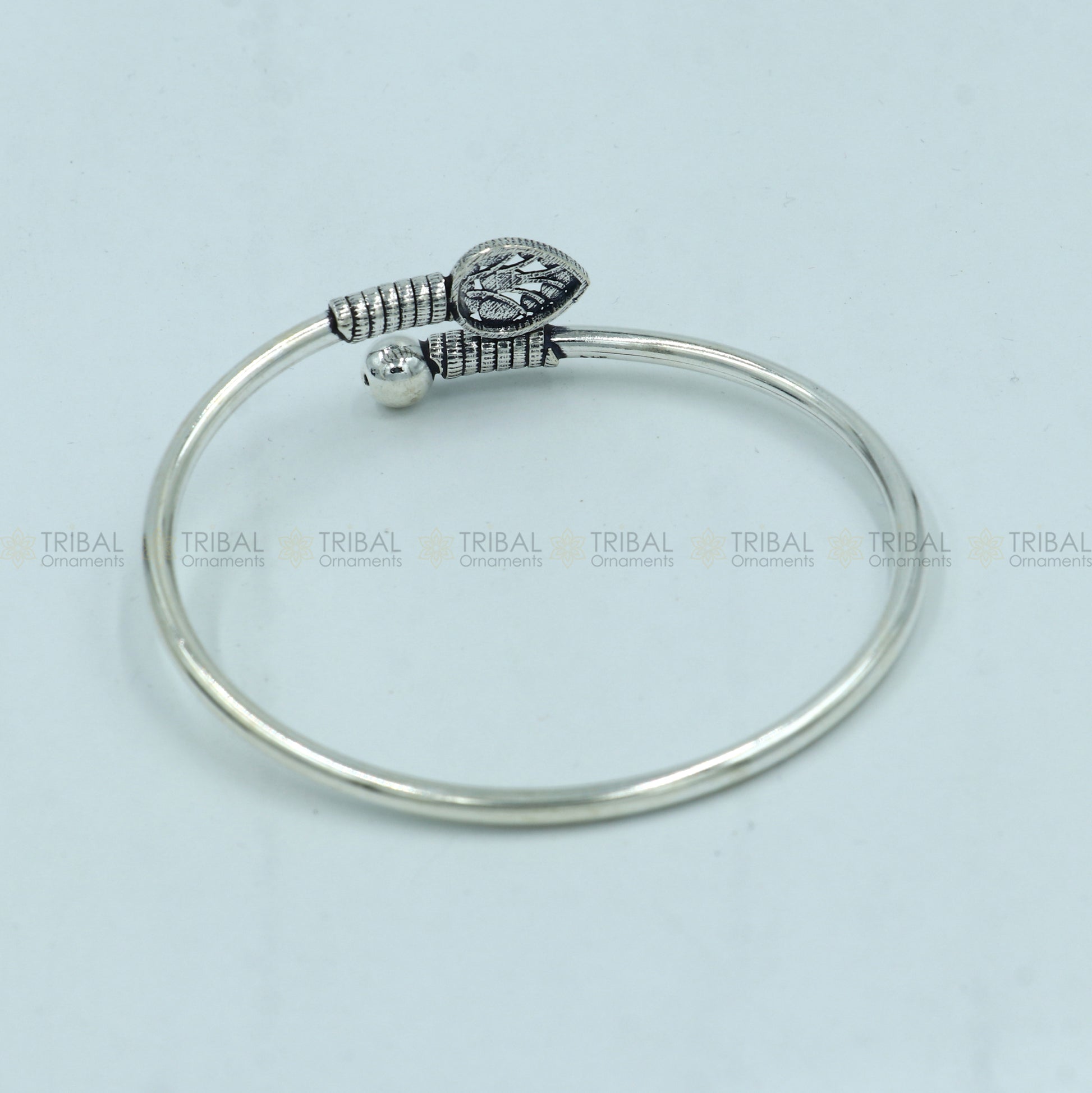 925 sterling silver handmade peacock feather design stylish kada bangle bracelet tribal jewelry nsk864 - TRIBAL ORNAMENTS