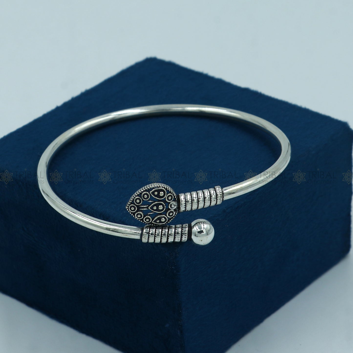 925 sterling silver handmade peacock feather design stylish kada bangle bracelet tribal jewelry nsk864 - TRIBAL ORNAMENTS