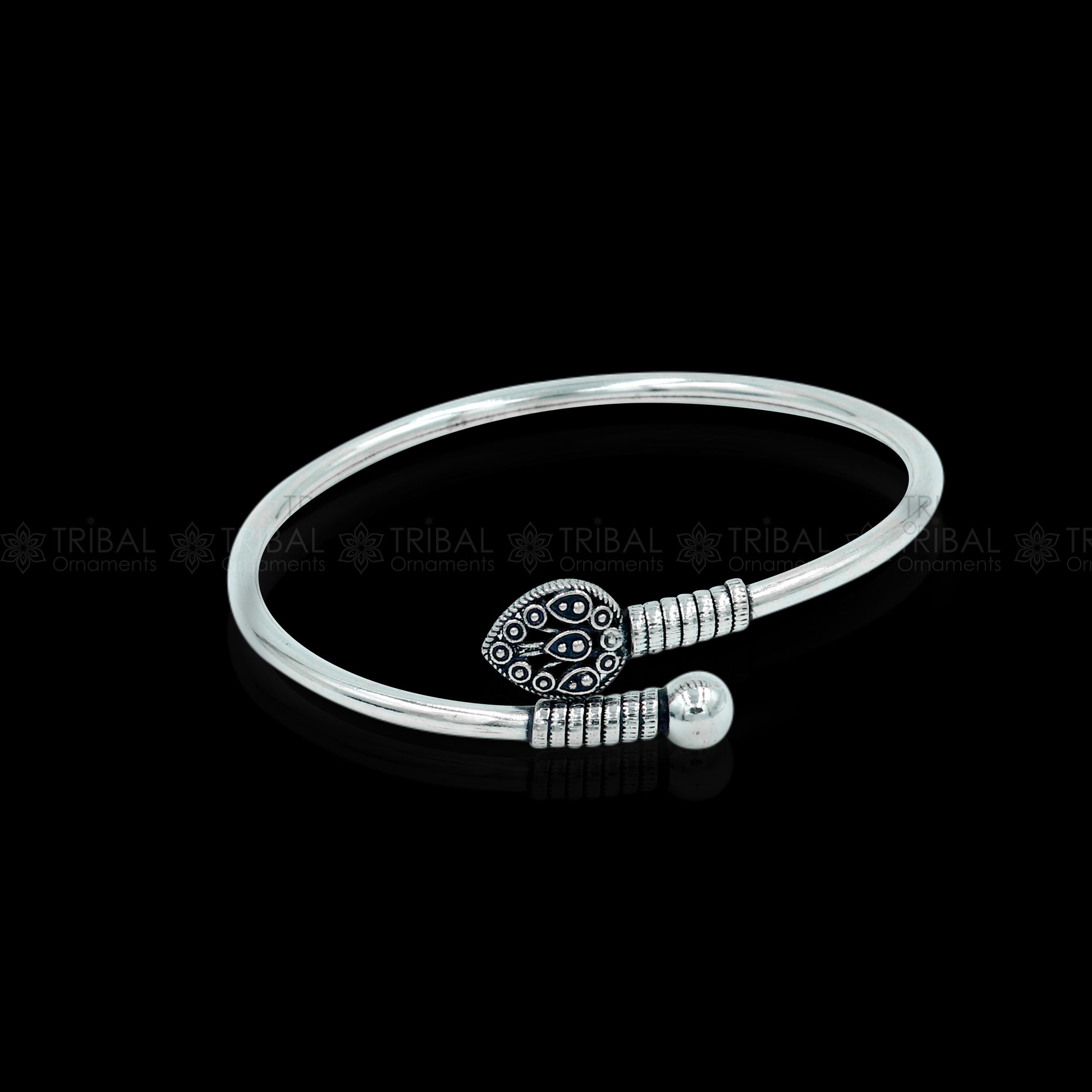 925 sterling silver handmade peacock feather design stylish kada bangle bracelet tribal jewelry nsk864 - TRIBAL ORNAMENTS