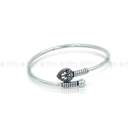 925 sterling silver handmade peacock feather design stylish kada bangle bracelet tribal jewelry nsk864 - TRIBAL ORNAMENTS
