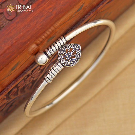 925 sterling silver handmade peacock feather design stylish kada bangle bracelet tribal jewelry nsk864 - TRIBAL ORNAMENTS